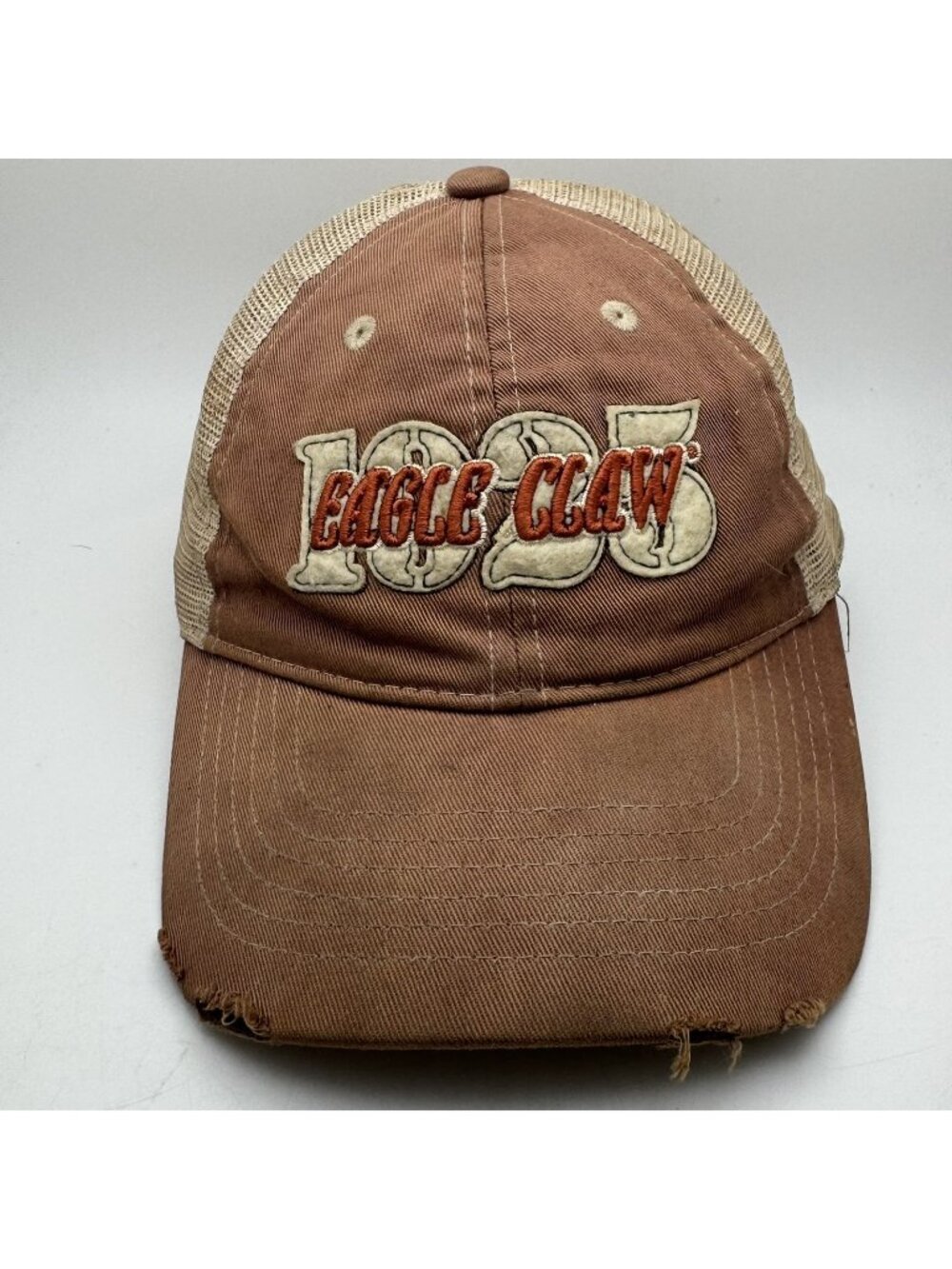 Eagle Claw 1925 Distressed Trucker Hat Cap Brown Tan Mesh Snapback Fishing